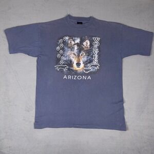 Vintage 90s Prairie Mountain Arizona Wolves T-Shirt XL Blue Made in USA Cotton